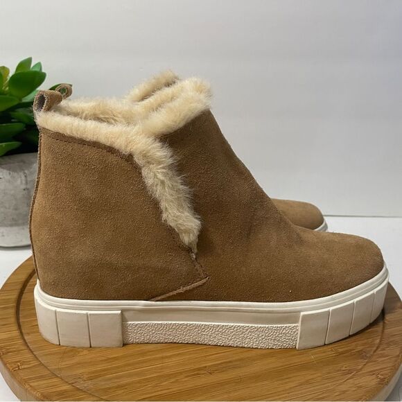 Dolce Vita Zanza Suede Platform Ankle Boot Women 9.5 Chunky Faux Fur Bootie Cozy - Picture 2 of 10